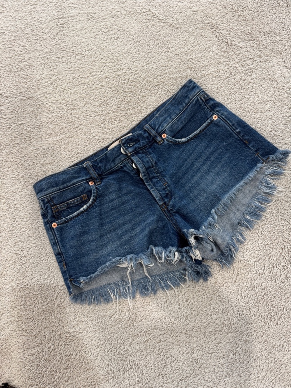 We The Free Dark Blue Distressed Frayed Denim Shorts